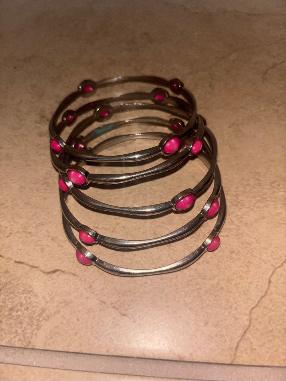 5 Pink Silver Bangle Bracelet